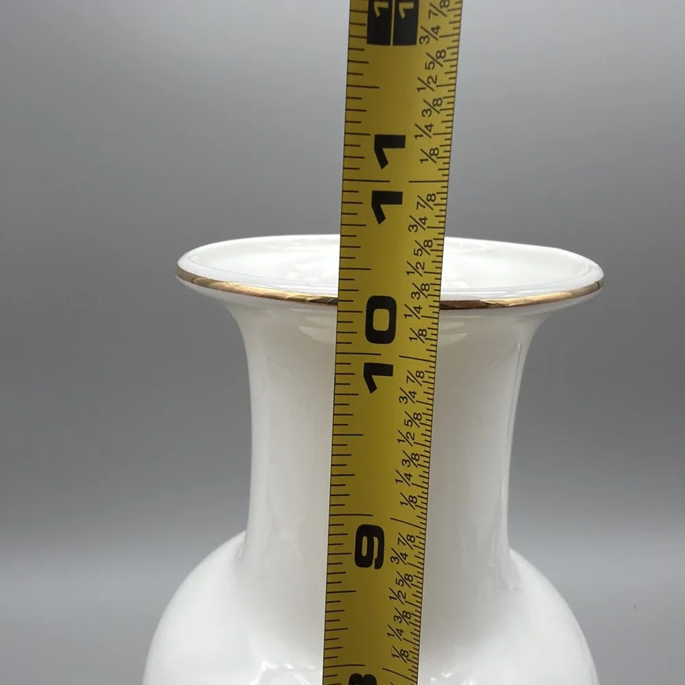 Vintage Japan MCM White Flower Vase Orange  Gold Iris Fine China